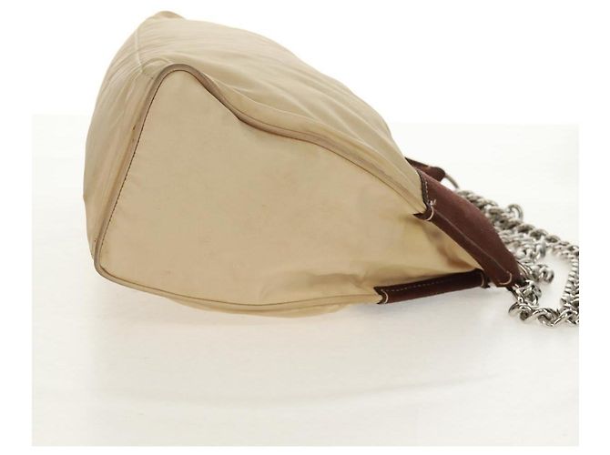 PRADA Borsa a Spalla con Catena Nylon Beige Argento Auth 160872 - vista 5