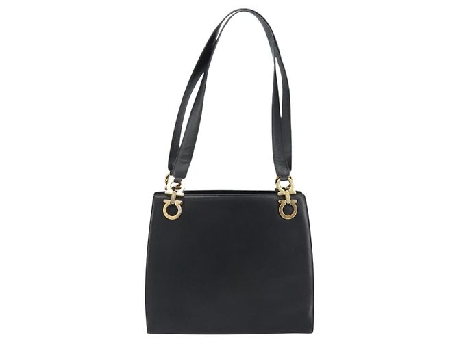 Borsa a Spalla Gancini in Pelle Nera e Oro Salvatore Ferragamo Auth 160687 Nero D'oro - vista 2