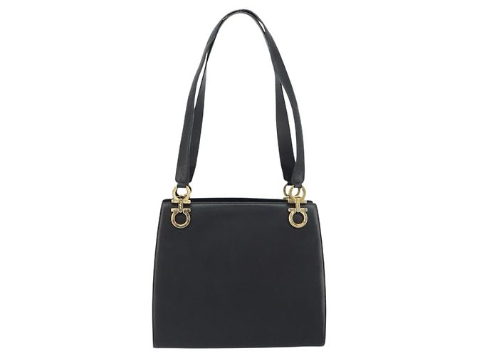 Borsa a Spalla Gancini in Pelle Nera e Oro Salvatore Ferragamo Auth 160687 Nero D'oro - vista 3