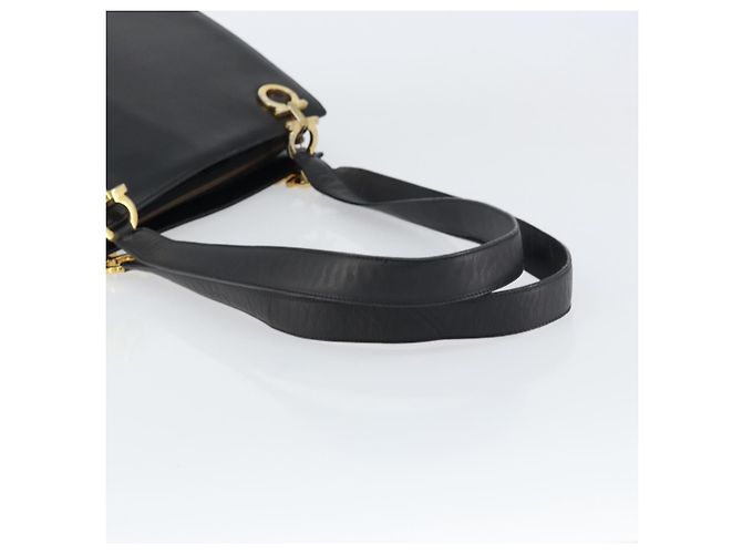 Borsa a Spalla Gancini in Pelle Nera e Oro Salvatore Ferragamo Auth 160687 Nero D'oro - vista 7