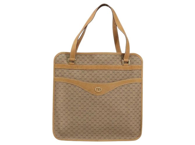 Gucci Borsa tote Micro GG Supreme in PVC beige e oro 14 002 4428 Auth 158385 D'oro - vista 2