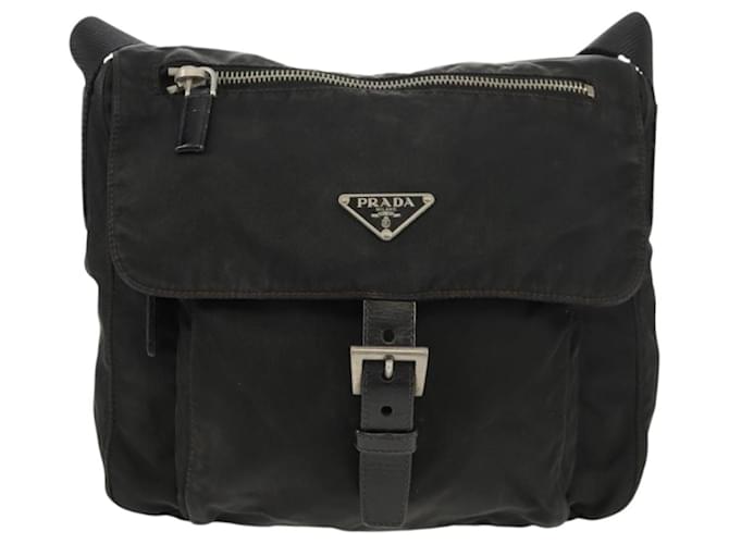 Borsa a Spalla PRADA Nylon Argento Nero Auth 158486 - vista 13