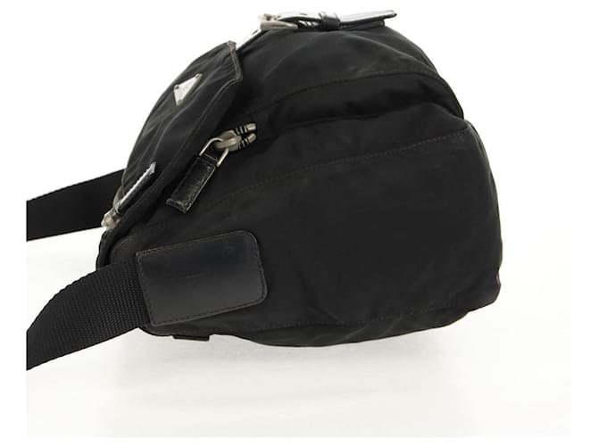 Borsa a Spalla PRADA Nylon Argento Nero Auth 158486 - vista 4