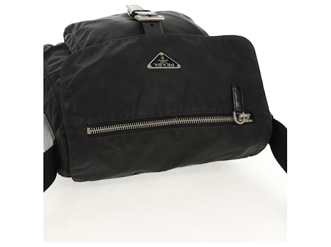 Borsa a Spalla PRADA Nylon Argento Nero Auth 158486 - vista 7