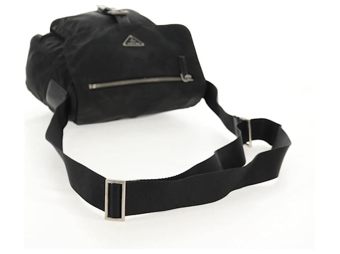 Borsa a Spalla PRADA Nylon Argento Nero Auth 158486 - vista 8