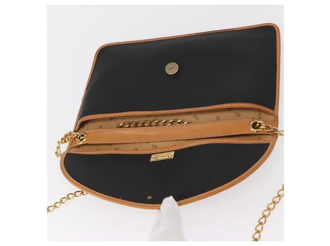 Borsa a spalla con catena Christian Dior in nylon e pelle nera dorata Auth bs32108 Nero D'oro - vista 15
