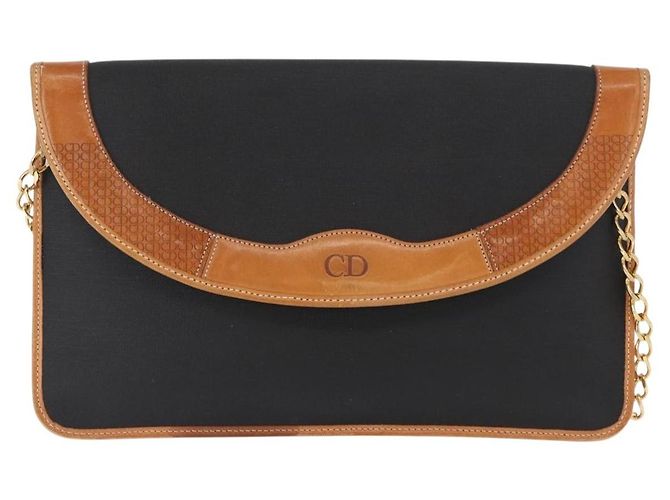Borsa a spalla con catena Christian Dior in nylon e pelle nera dorata Auth bs32108 Nero D'oro - vista 2