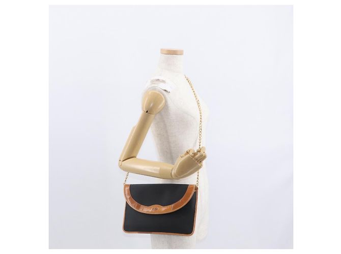 Borsa a spalla con catena Christian Dior in nylon e pelle nera dorata Auth bs32108 Nero D'oro - vista 21