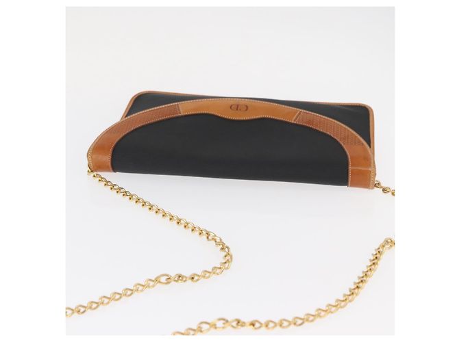 Borsa a spalla con catena Christian Dior in nylon e pelle nera dorata Auth bs32108 Nero D'oro - vista 6