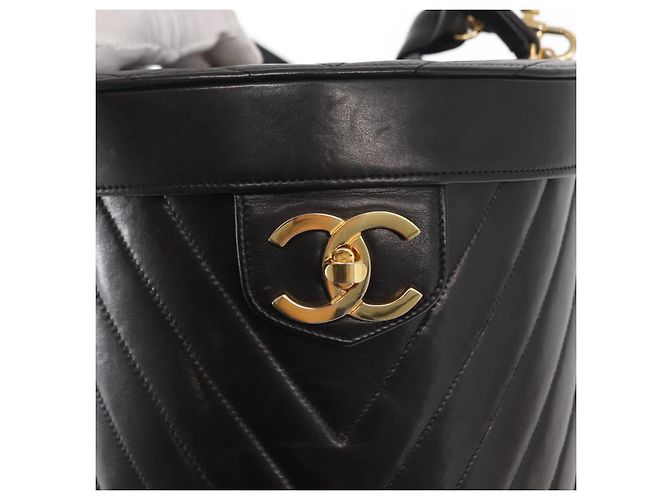 CHANEL V Stitch Vanity Borsa a Mano in Pelle di Agnello 2in1 Nero Oro CC Auth 158944SAV D'oro - vista 16