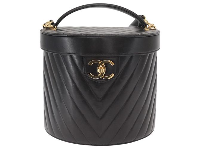 CHANEL V Stitch Vanity Borsa a Mano in Pelle di Agnello 2in1 Nero Oro CC Auth 158944SAV D'oro - vista 2