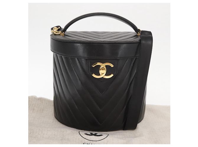 CHANEL V Stitch Vanity Borsa a Mano in Pelle di Agnello 2in1 Nero Oro CC Auth 158944SAV D'oro - vista 27