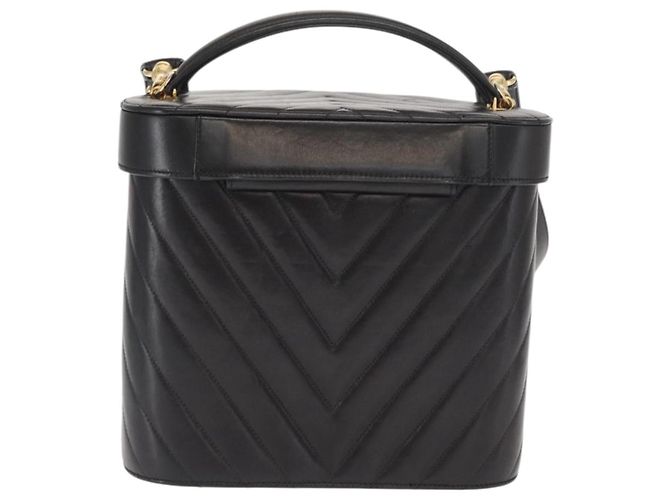 CHANEL V Stitch Vanity Borsa a Mano in Pelle di Agnello 2in1 Nero Oro CC Auth 158944SAV D'oro - vista 3
