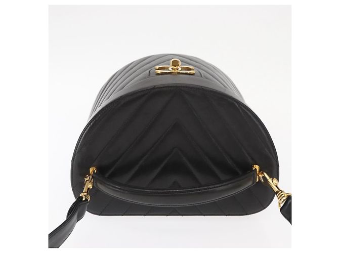 CHANEL V Stitch Vanity Borsa a Mano in Pelle di Agnello 2in1 Nero Oro CC Auth 158944SAV D'oro - vista 6