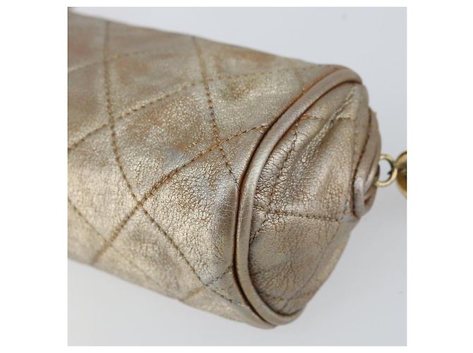 Chanel Pochette Matelassé in Pelle Champagne Oro CC Auth bs32089 D'oro - vista 10