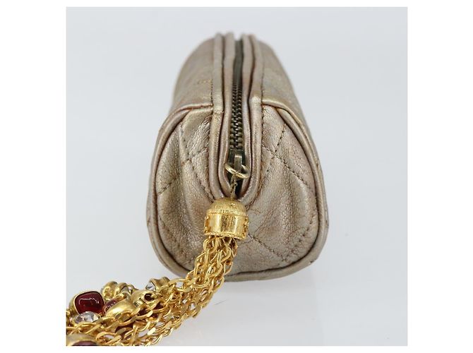 Chanel Pochette Matelassé in Pelle Champagne Oro CC Auth bs32089 D'oro - vista 5