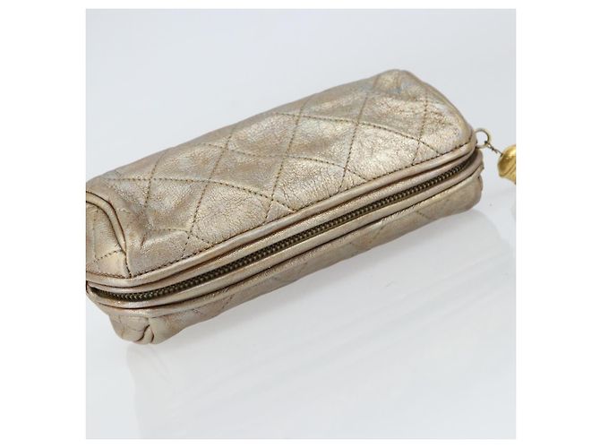 Chanel Pochette Matelassé in Pelle Champagne Oro CC Auth bs32089 D'oro - vista 6