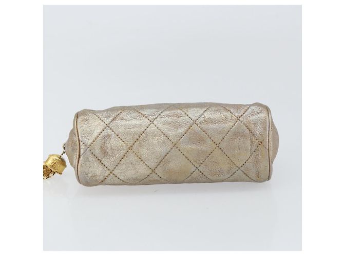 Chanel Pochette Matelassé in Pelle Champagne Oro CC Auth bs32089 D'oro - vista 7