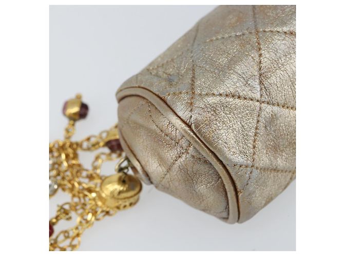 Chanel Pochette Matelassé in Pelle Champagne Oro CC Auth bs32089 D'oro - vista 9