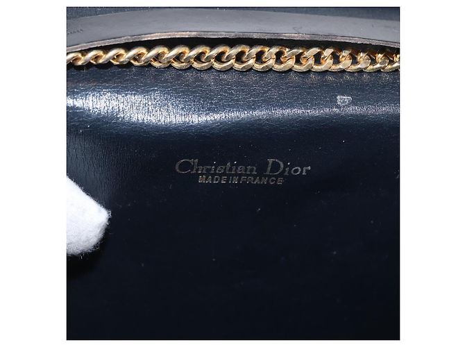 Borsa a spalla con catena Christian Dior in nylon blu navy oro Auth 148541 D'oro - vista 16