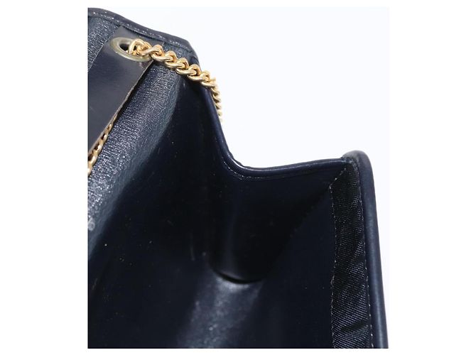 Borsa a spalla con catena Christian Dior in nylon blu navy oro Auth 148541 D'oro - vista 18