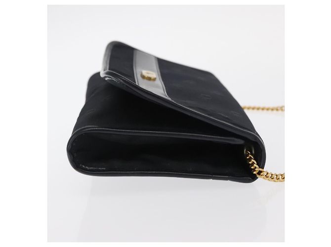 Borsa a spalla con catena Christian Dior in nylon blu navy oro Auth 148541 D'oro - vista 4