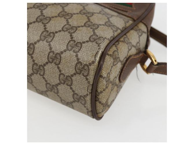 Bolsa de Ombro GUCCI GG Supreme Web Sherry Line PVC Bege Ouro Auth 158511 Dourado - vista 10