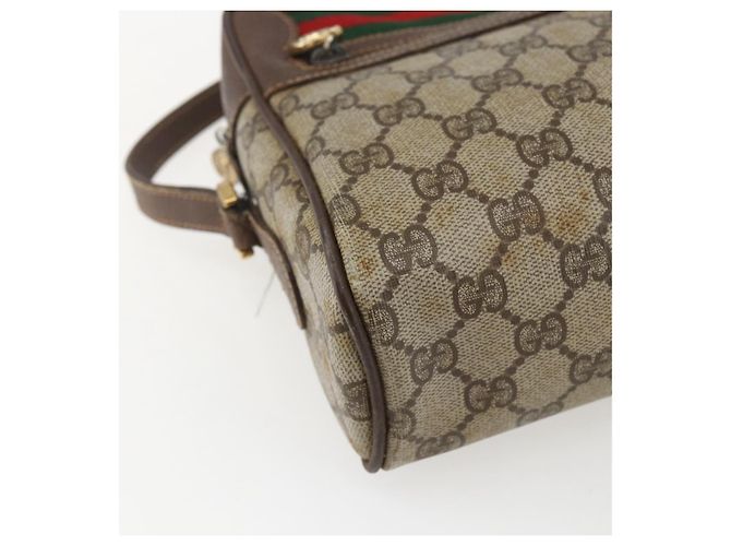 Bolsa de Ombro GUCCI GG Supreme Web Sherry Line PVC Bege Ouro Auth 158511 Dourado - vista 11