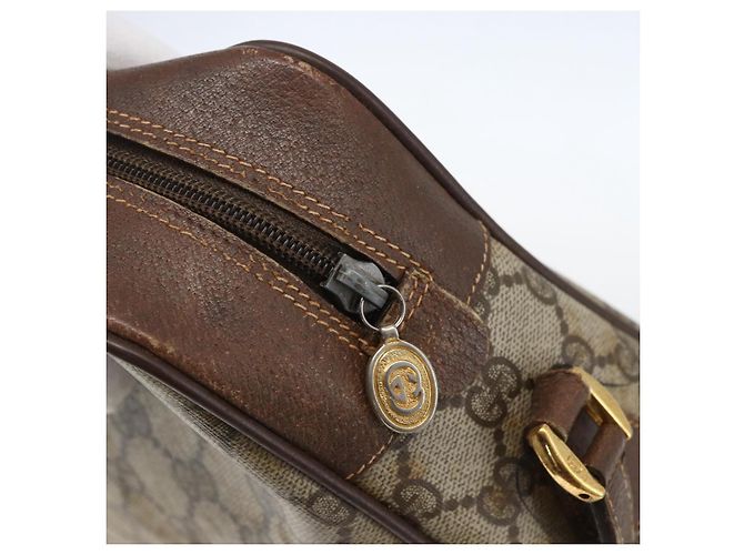 Bolsa de Ombro GUCCI GG Supreme Web Sherry Line PVC Bege Ouro Auth 158511 Dourado - vista 14