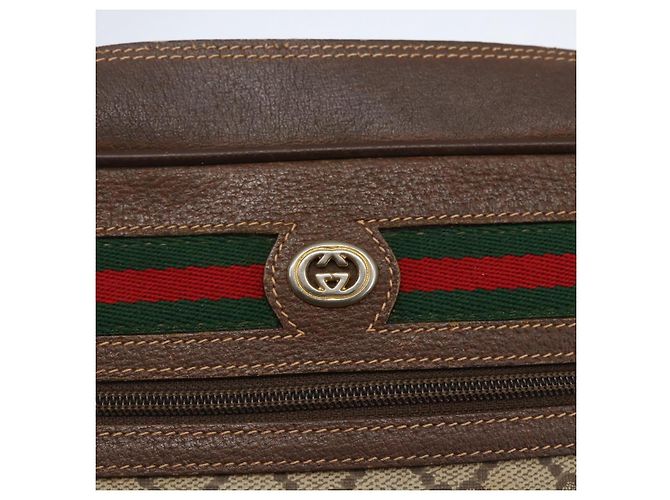 Bolsa de Ombro GUCCI GG Supreme Web Sherry Line PVC Bege Ouro Auth 158511 Dourado - vista 15