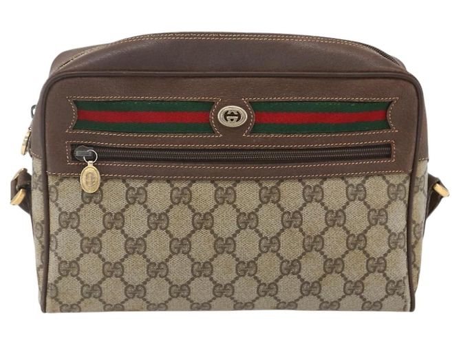 Bolsa de Ombro GUCCI GG Supreme Web Sherry Line PVC Bege Ouro Auth 158511 Dourado - vista 2