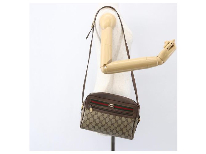 Bolsa de Ombro GUCCI GG Supreme Web Sherry Line PVC Bege Ouro Auth 158511 Dourado - vista 24