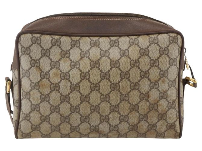 Bolsa de Ombro GUCCI GG Supreme Web Sherry Line PVC Bege Ouro Auth 158511 Dourado - vista 3