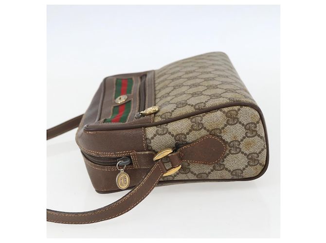 Bolsa de Ombro GUCCI GG Supreme Web Sherry Line PVC Bege Ouro Auth 158511 Dourado - vista 4