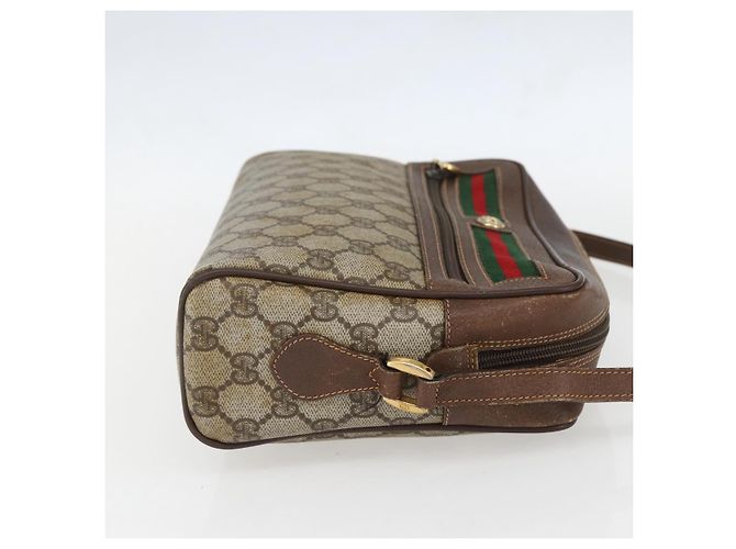 Bolsa de Ombro GUCCI GG Supreme Web Sherry Line PVC Bege Ouro Auth 158511 Dourado - vista 5