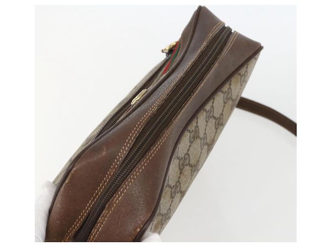 Bolsa de Ombro GUCCI GG Supreme Web Sherry Line PVC Bege Ouro Auth 158511 Dourado - vista 6