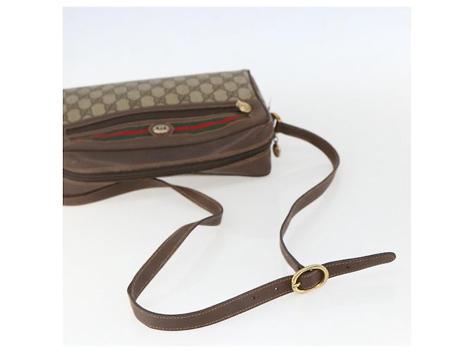 Bolsa de Ombro GUCCI GG Supreme Web Sherry Line PVC Bege Ouro Auth 158511 Dourado - vista 7