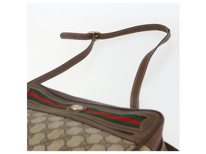 Bolsa de Ombro GUCCI GG Supreme Web Sherry Line PVC Bege Ouro Auth 158511 Dourado - vista 8