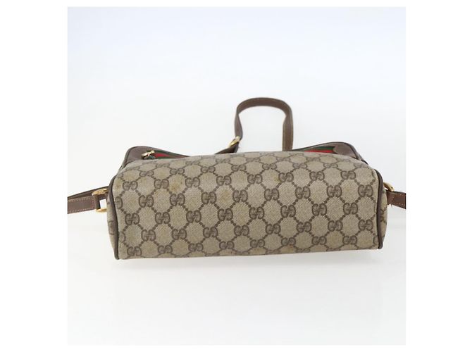 Bolsa de Ombro GUCCI GG Supreme Web Sherry Line PVC Bege Ouro Auth 158511 Dourado - vista 9