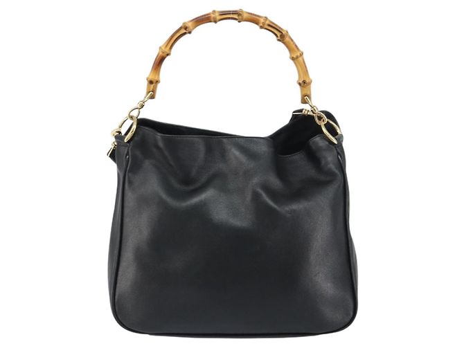 Borsa a Spalla in Pelle Gucci Bamboo 2way Nera Oro 001 2123 1633 Auth 157233 Nero D'oro - vista 2