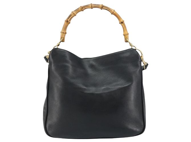 Borsa a Spalla in Pelle Gucci Bamboo 2way Nera Oro 001 2123 1633 Auth 157233 Nero D'oro - vista 3