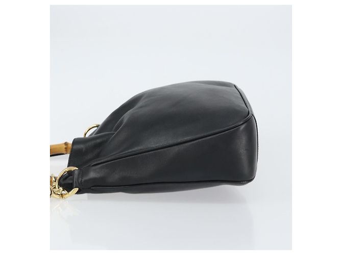 Borsa a Spalla in Pelle Gucci Bamboo 2way Nera Oro 001 2123 1633 Auth 157233 Nero D'oro - vista 5
