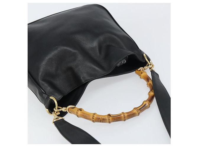 Borsa a Spalla in Pelle Gucci Bamboo 2way Nera Oro 001 2123 1633 Auth 157233 Nero D'oro - vista 6