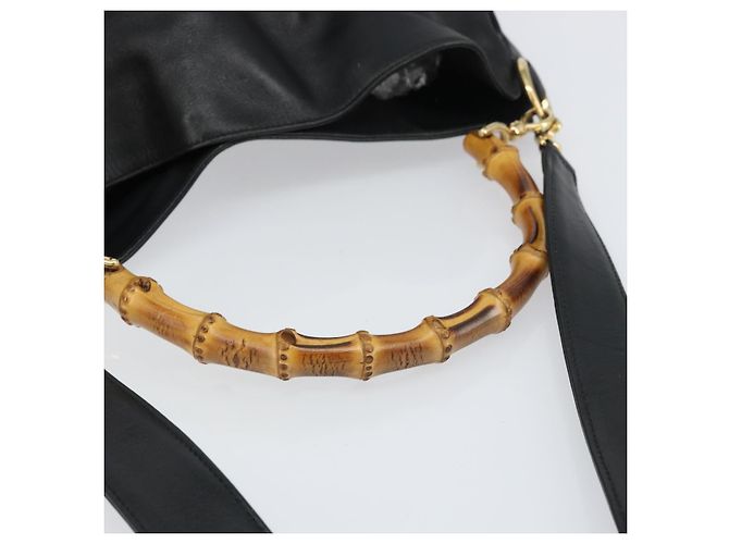 Borsa a Spalla in Pelle Gucci Bamboo 2way Nera Oro 001 2123 1633 Auth 157233 Nero D'oro - vista 7