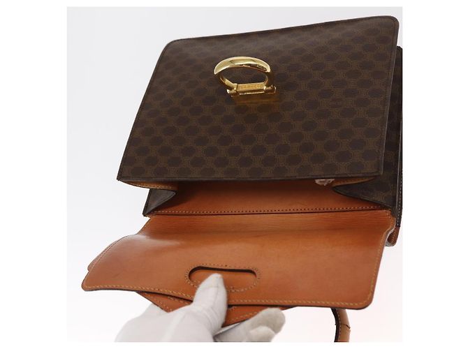 Céline Borsa a mano in tela Macadam CELINE in pelle PVC marrone oro Auth 160851 D'oro - vista 10