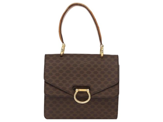 Céline Borsa a mano in tela Macadam CELINE in pelle PVC marrone oro Auth 160851 D'oro - vista 13