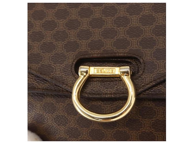 Céline Borsa a mano in tela Macadam CELINE in pelle PVC marrone oro Auth 160851 D'oro - vista 17