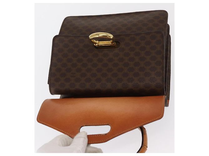 Céline Borsa a mano in tela Macadam CELINE in pelle PVC marrone oro Auth 160851 D'oro - vista 18