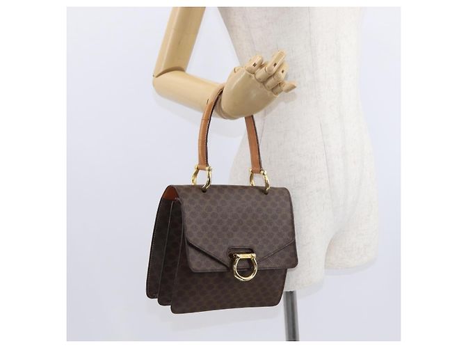 Céline Borsa a mano in tela Macadam CELINE in pelle PVC marrone oro Auth 160851 D'oro - vista 25
