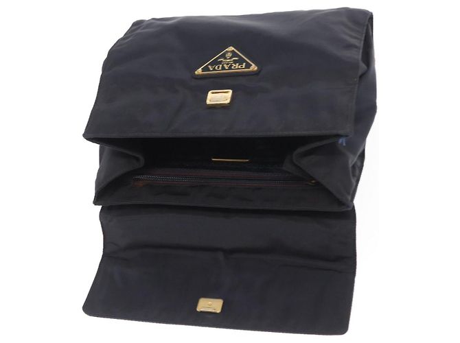 PRADA Borsa a mano in nylon blu navy oro Auth 160865 D'oro - vista 10